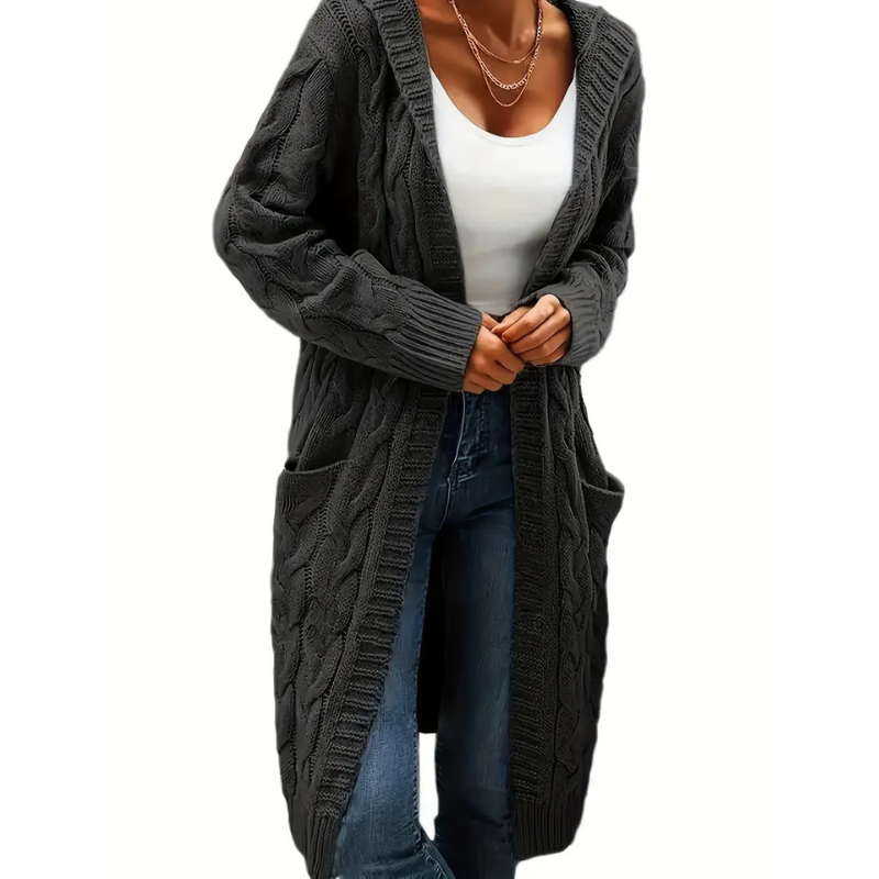 Damen Cardigan Lang Strickjacke Mit Taschen