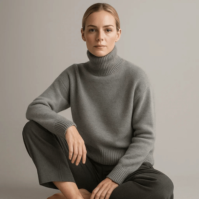 Eveloria Damen Cashmere Pullover Turtlebecke Beige