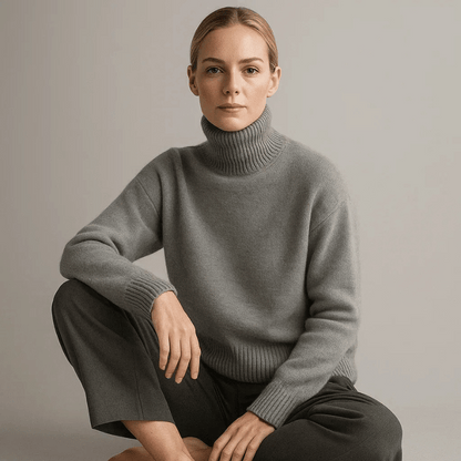 Eveloria Damen Cashmere Pullover Turtlebecke Beige