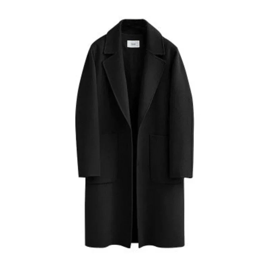 Damen Trenchcoat Wollmischung Lässig Lang Revers-Taschen