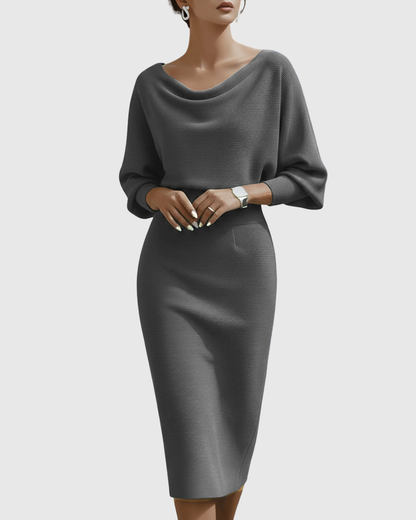 Damen Midikleid Elegantes Drapierkleid Fließend
