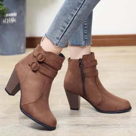 Damen High-Heel-Stiefeletten Schnalle Reißverschluss