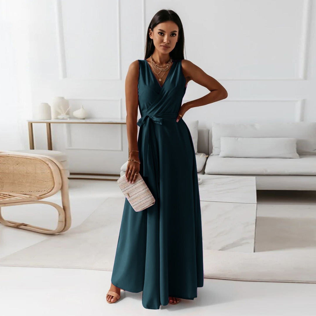Damen Hochzeitsgastkleid Elegantes Wickel Maxikleid