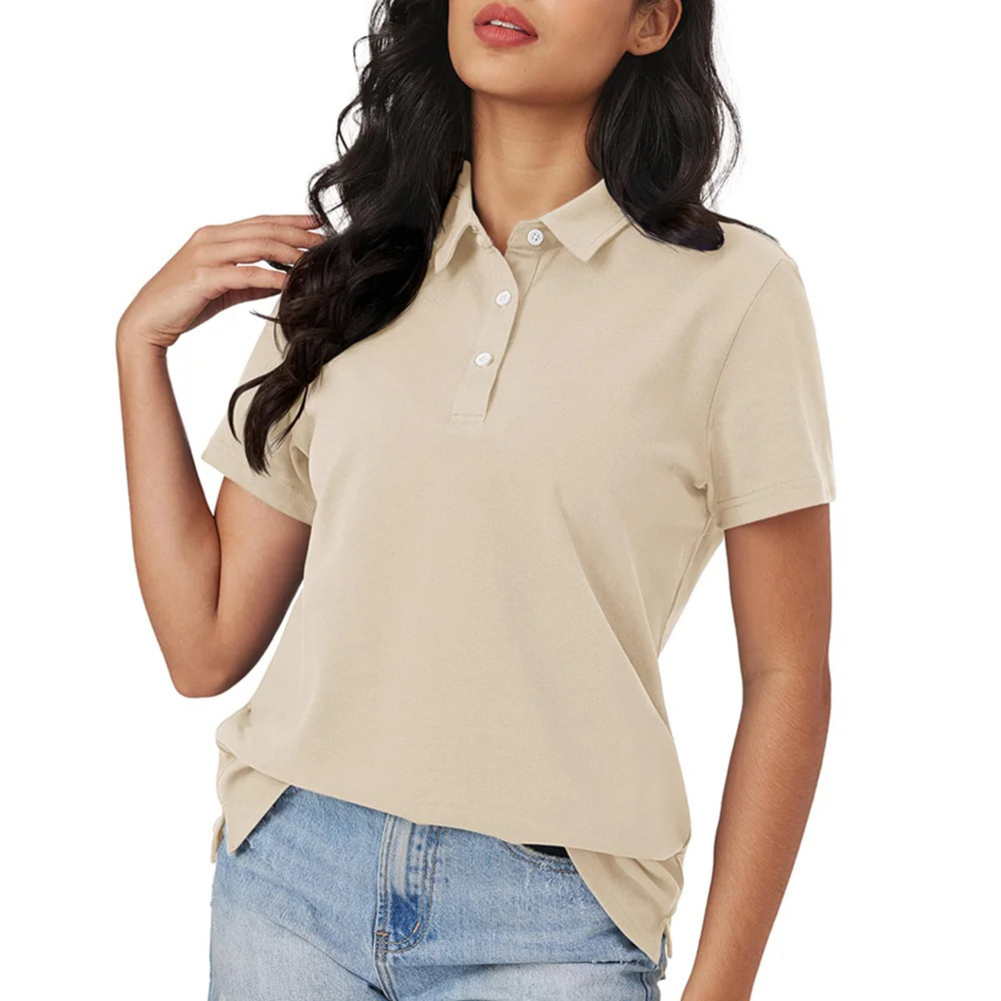 Eveloria Damen Polo Blau Seide Atmungsaktiv Leicht