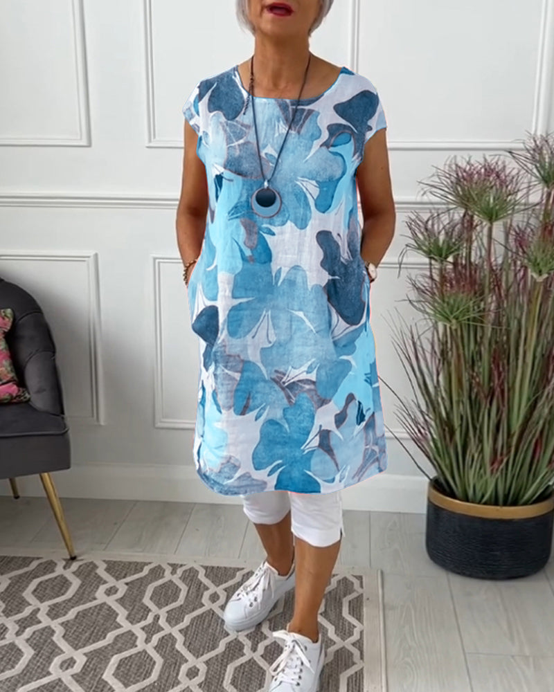 Damen Longtop Blumenprint Farbig Baumwolle Relaxed Fit