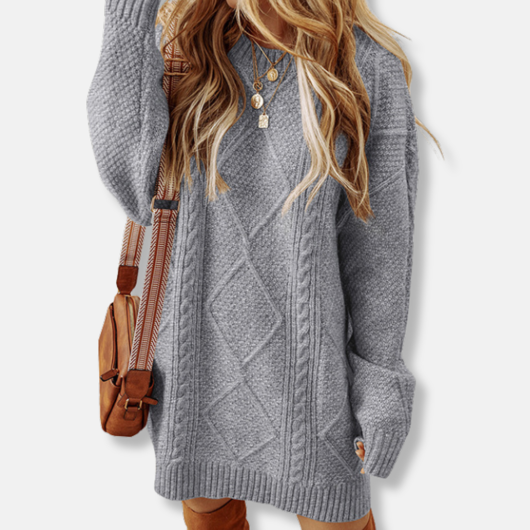 Eveloria Damen Sweatshirt Kabelstrick Lockere Passform Knielang