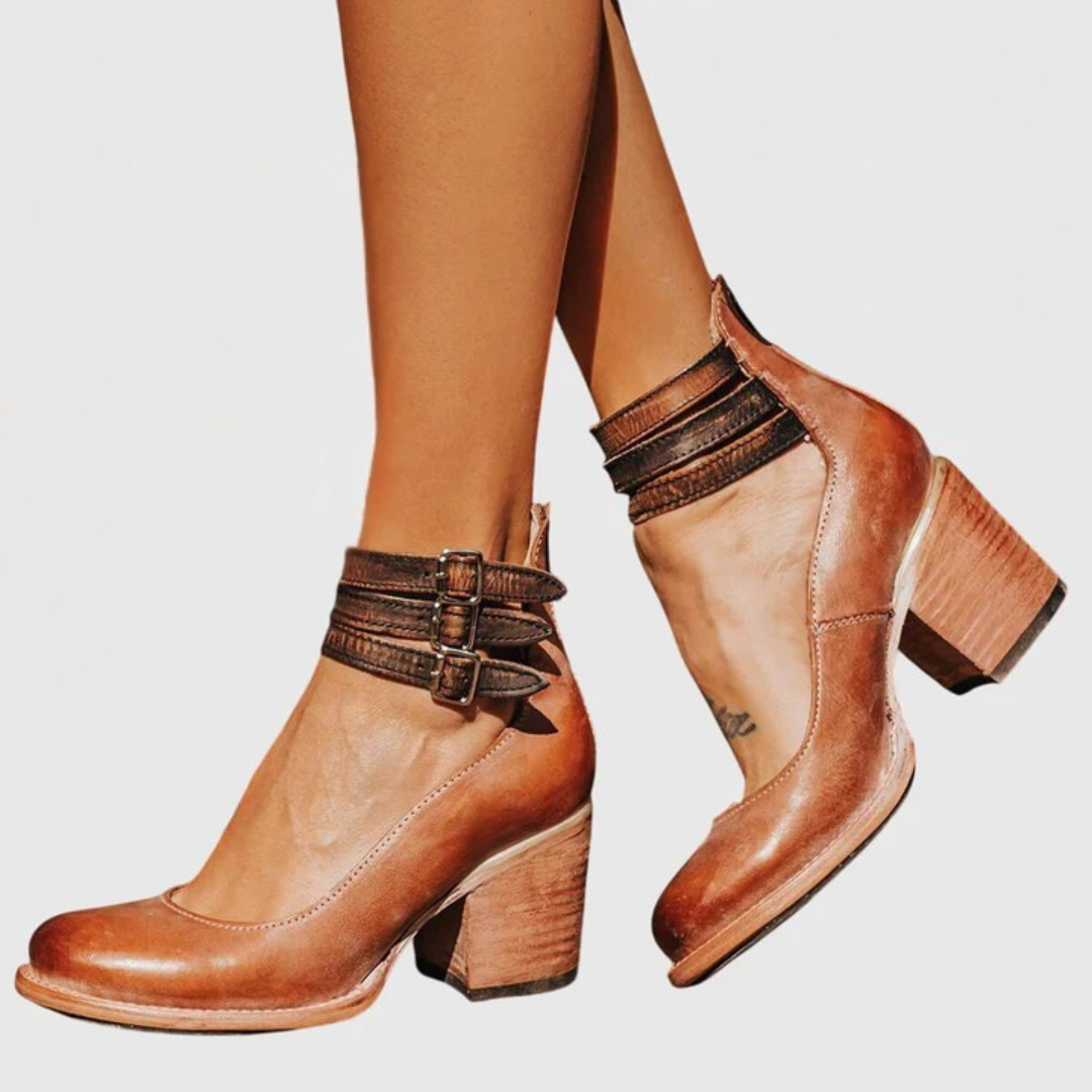 Damen Blockabsatz Stiefel Schnallenriemen