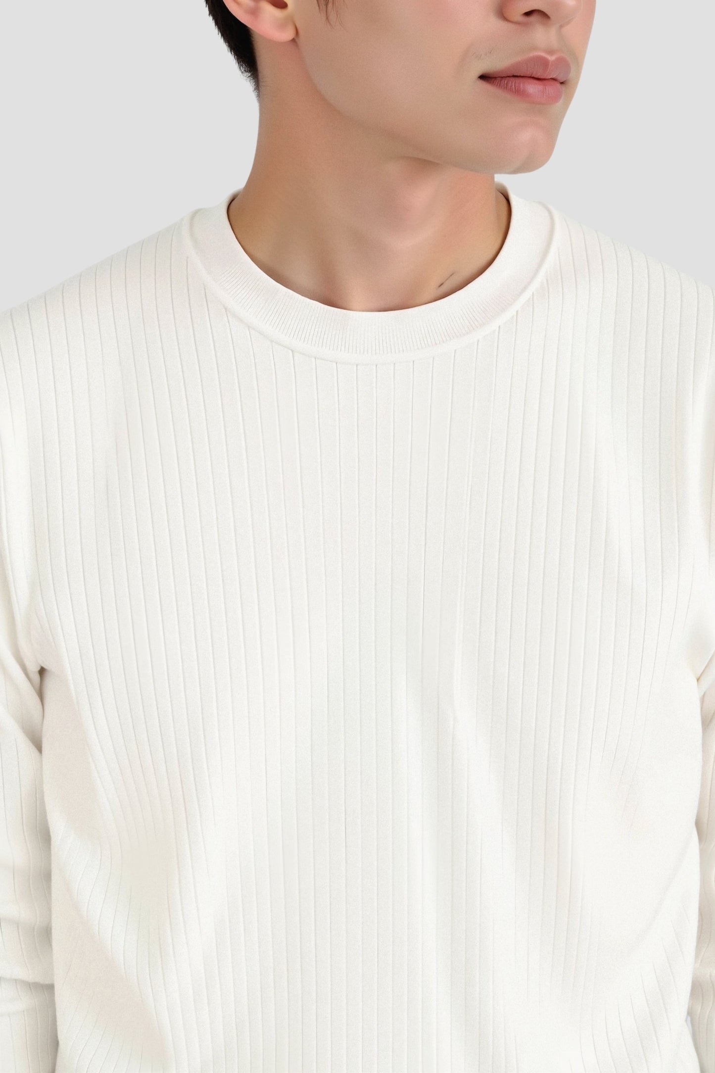 Herren Feinripp Langarmshirt Minimalistisch Weiß