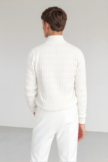 Herren Strickpullover Reißverschluss Elegantes Merino Wool