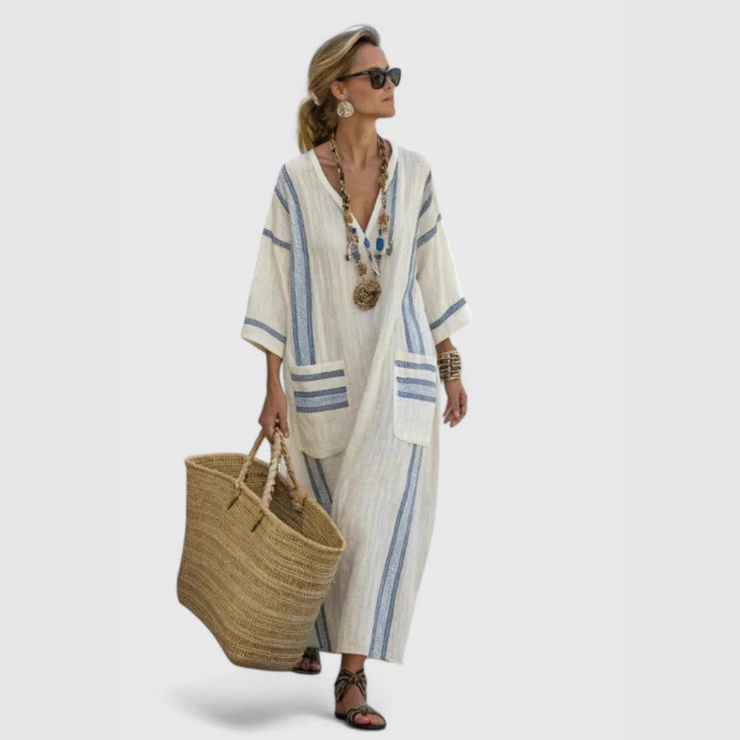 Anke Damen Maxi-Kleid V-Ausschnitt Leicht Lockeres Design