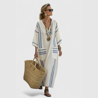 Anke Damen Maxi-Kleid V-Ausschnitt Leicht Lockeres Design