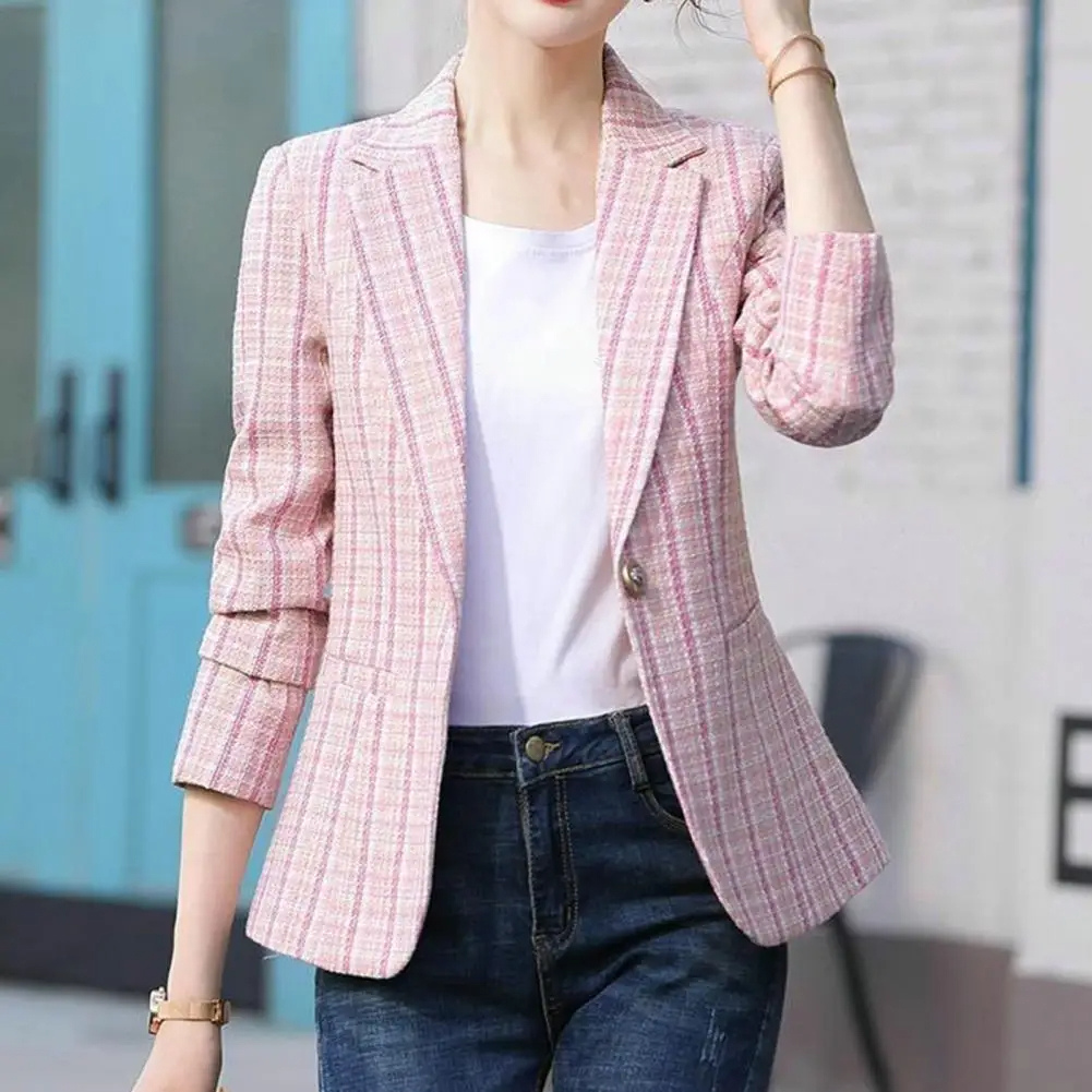 Damen Blazer Ein-Knopf-Design Büro Beige