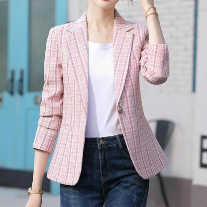 Damen Blazer Ein-Knopf-Design Büro Beige