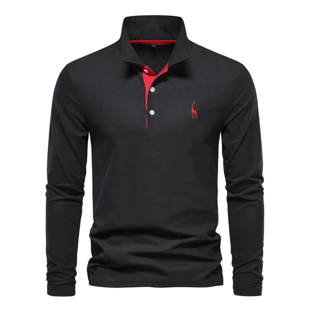 Herren Langarm Polo-Shirt Baumwolle Lässig Weiß