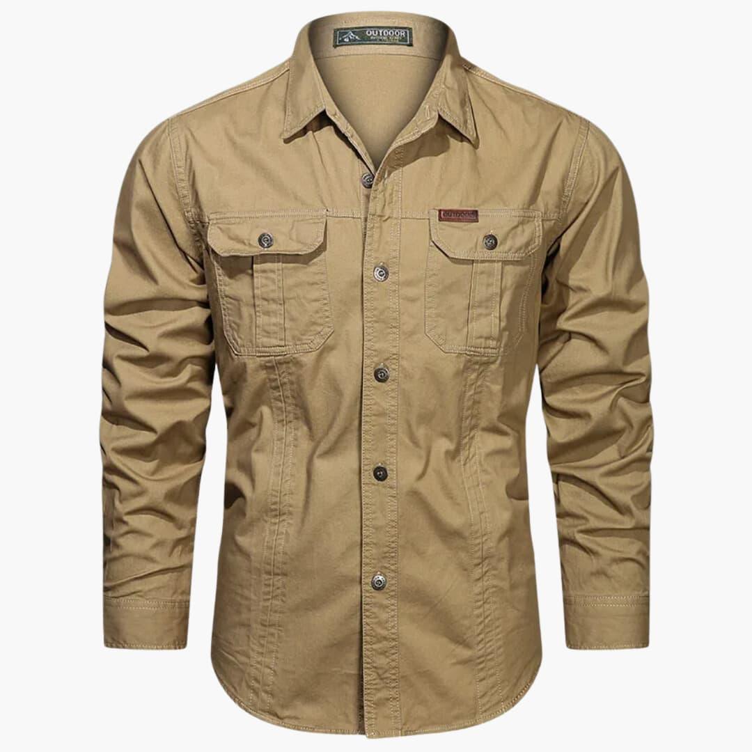 Herren Langarmhemd Cargo Baumwolle Beige