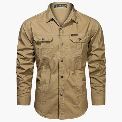 Herren Langarmhemd Cargo Baumwolle Beige