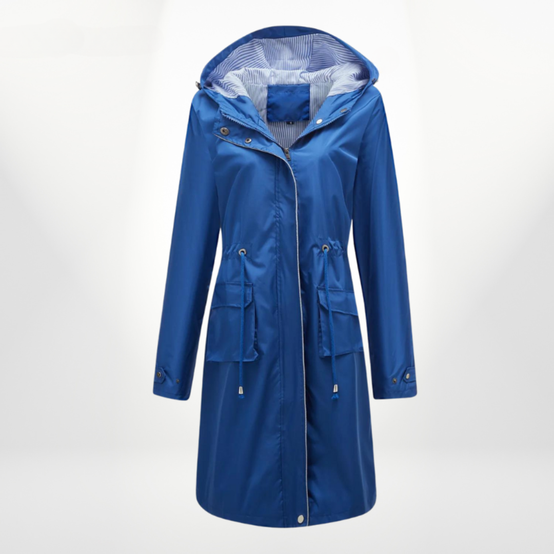 Damen Trenchcoat Lang Kapuze Taillenzug