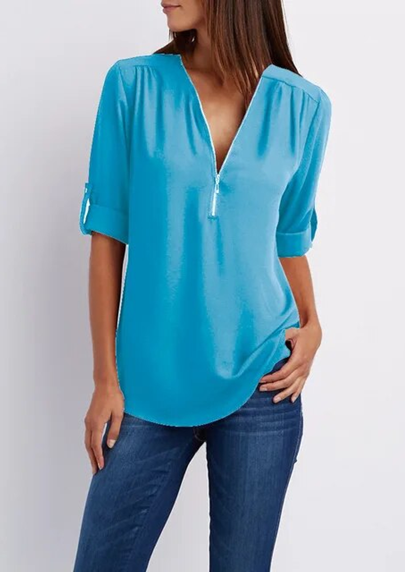 Eveloria Damen Chiffonbluse Mit Reißverschluss