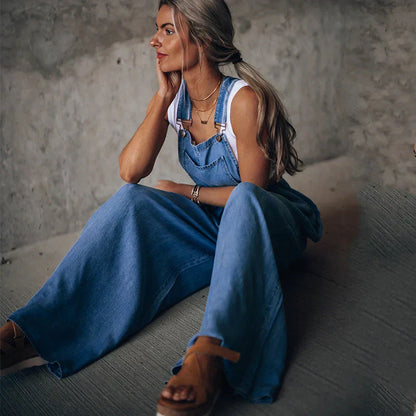 Eveloria Damen Denim-Overall Armlos Trendig Blau