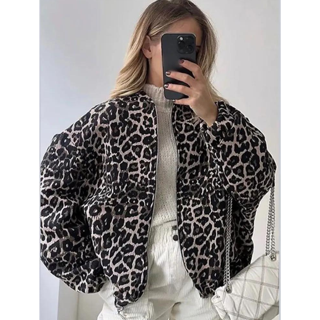 Eveloria Damen Bomberjacke Leopardenmuster