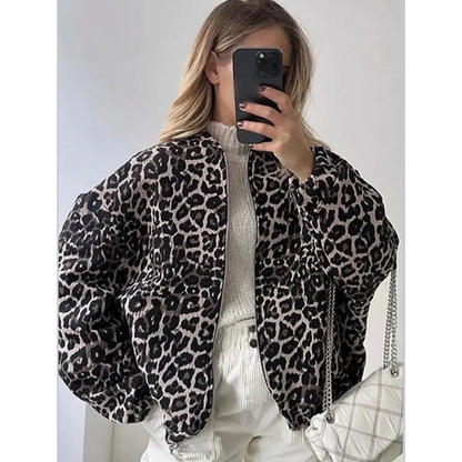 Eveloria Damen Bomberjacke Leopardenmuster