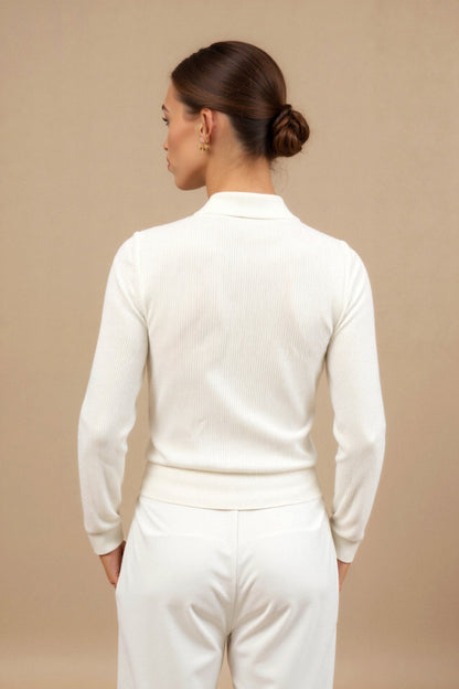 Herren Langärmliges Poloshirt Baumwolle Weiß