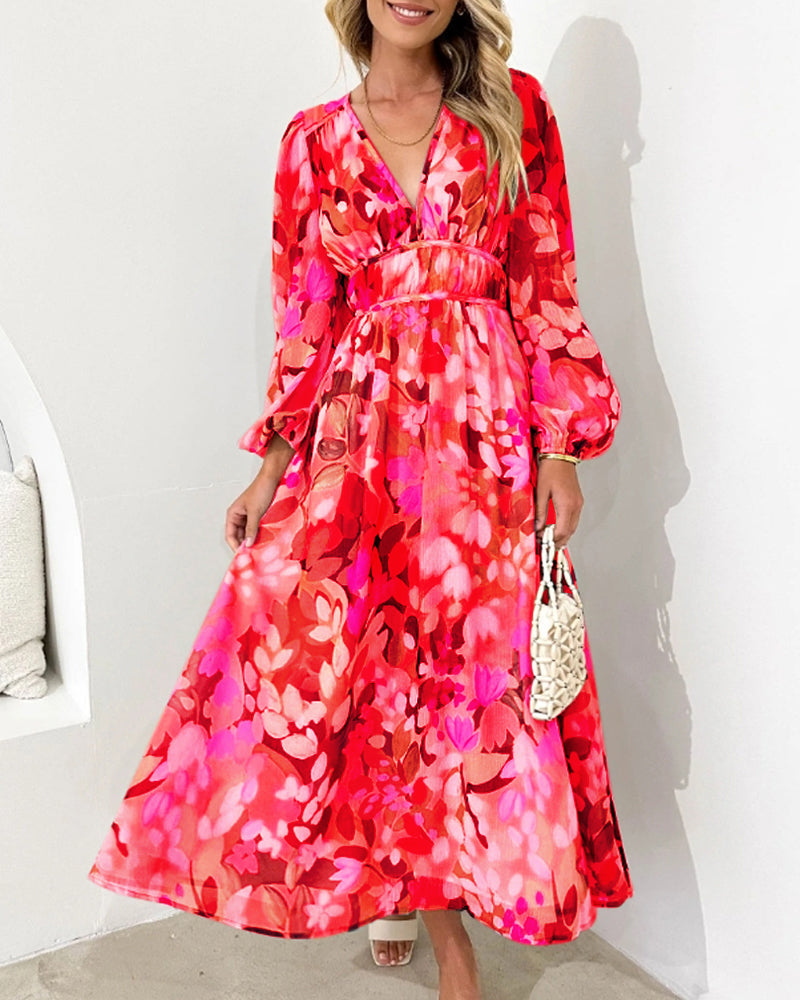 Eveloria Damen Maxi-Kleid Blumenmuster Baumwolle