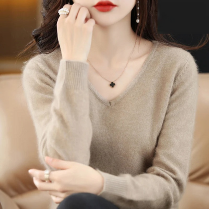 Damen Pullover V-Ausschnitt Leichter Weicher Strick