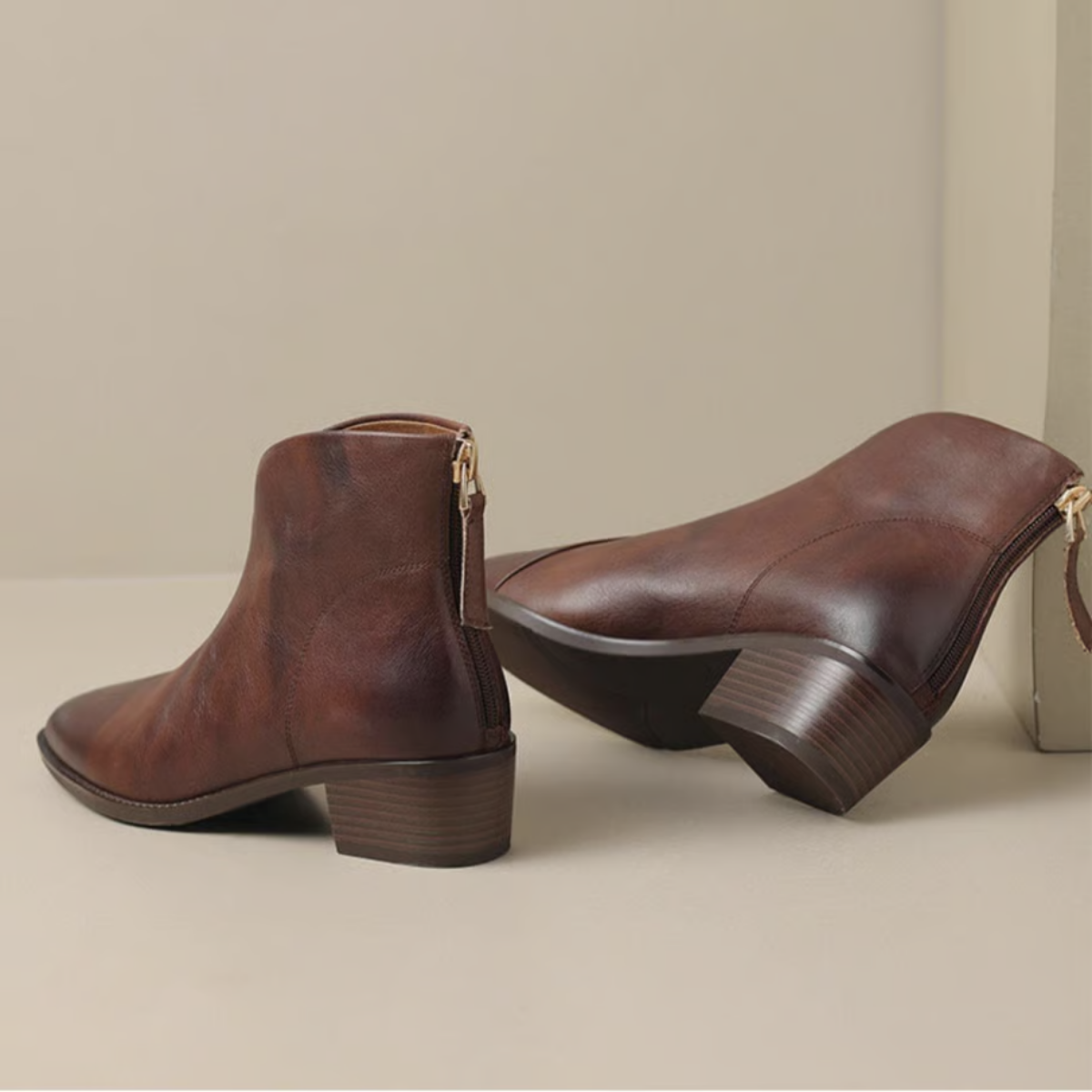 Damen Stiefeletten Blockabsatz Leder