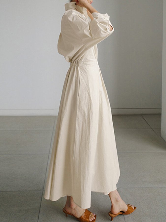 Damen Maxi-Kleid Tailliertes Hemdkleid