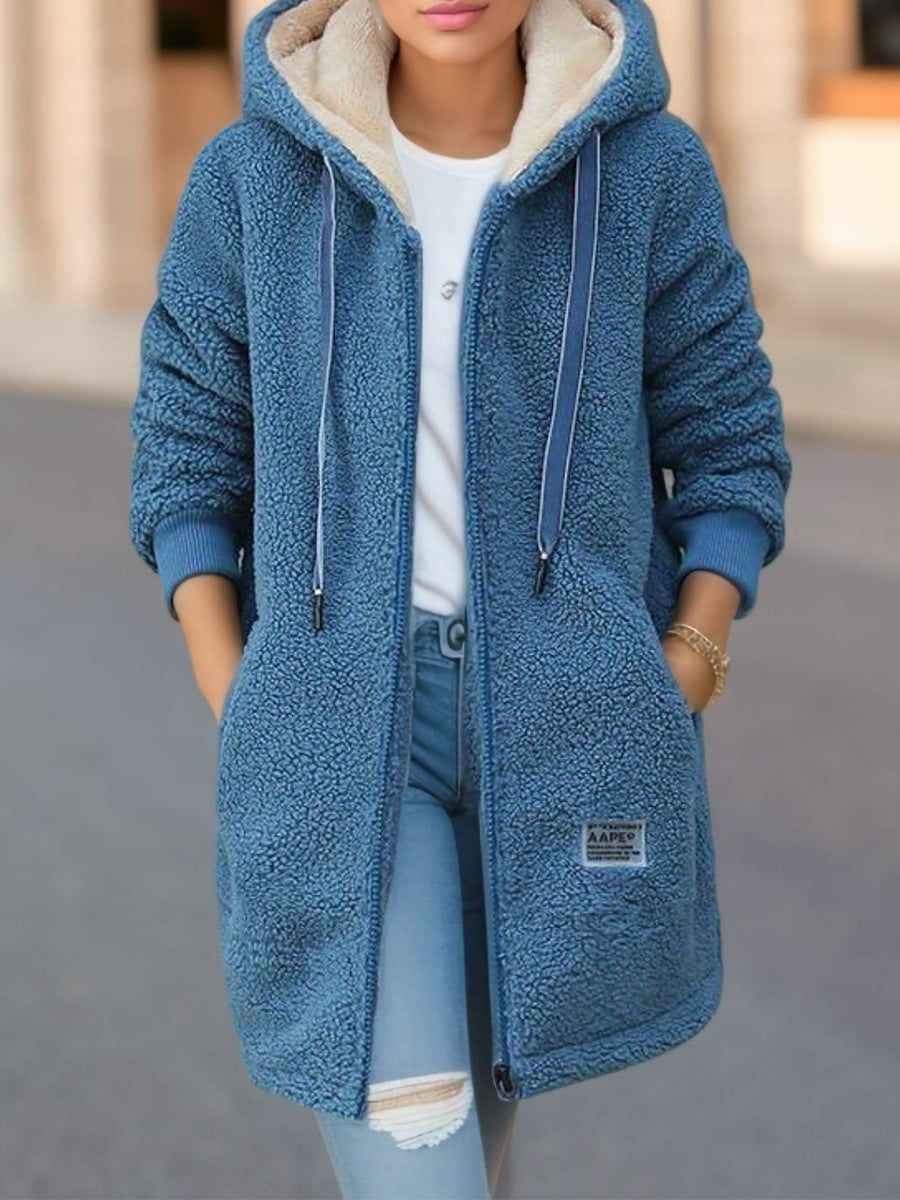 Damen Fleecejacke mit Kapuze Kuschelig Schwarz - Eveloria