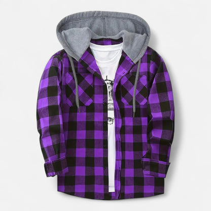 Jadon Herren Karo-Hoodie Knopfleiste Kordelzug
