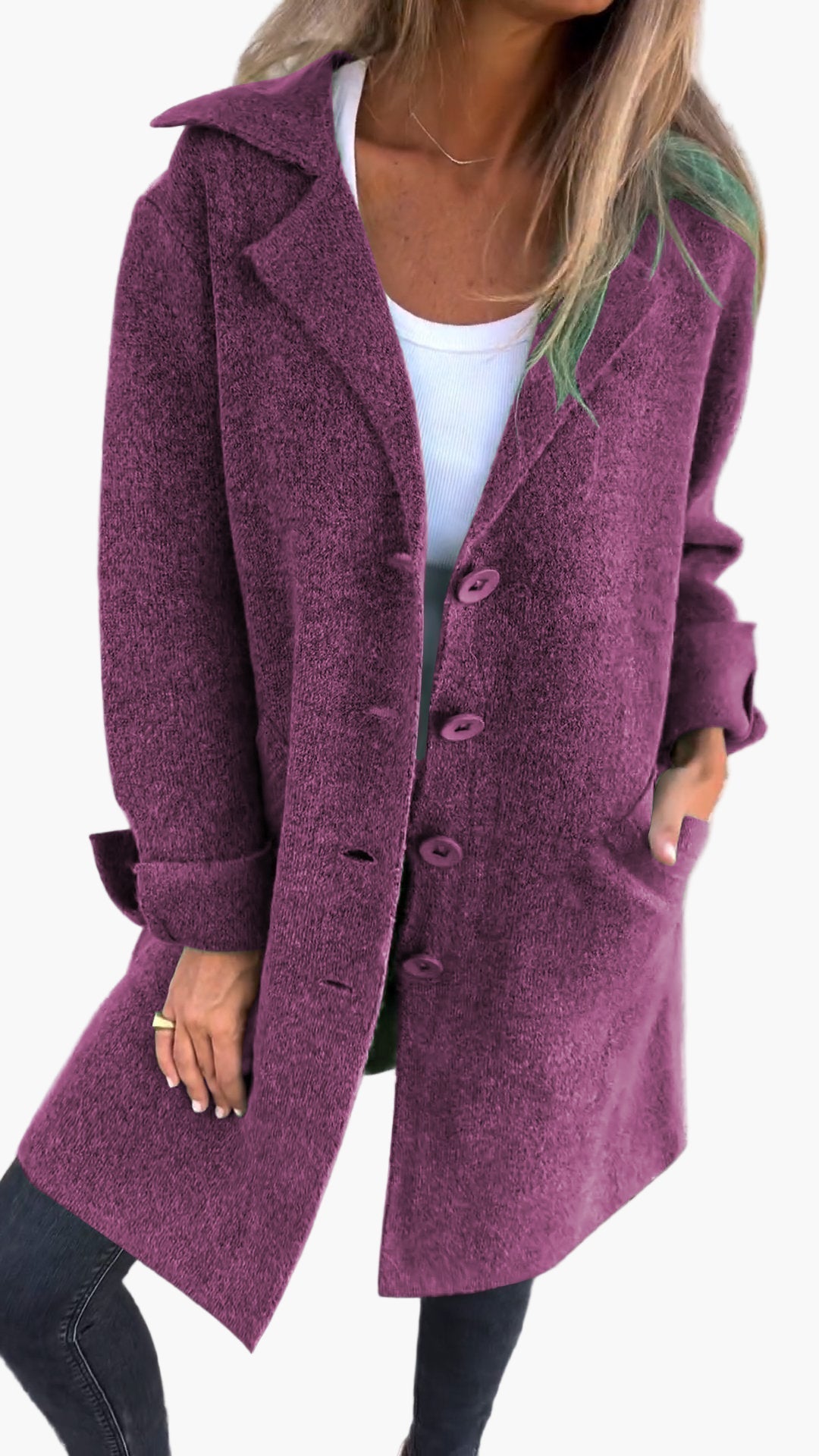 Damen Mantel Relaxed Fit Button-Front