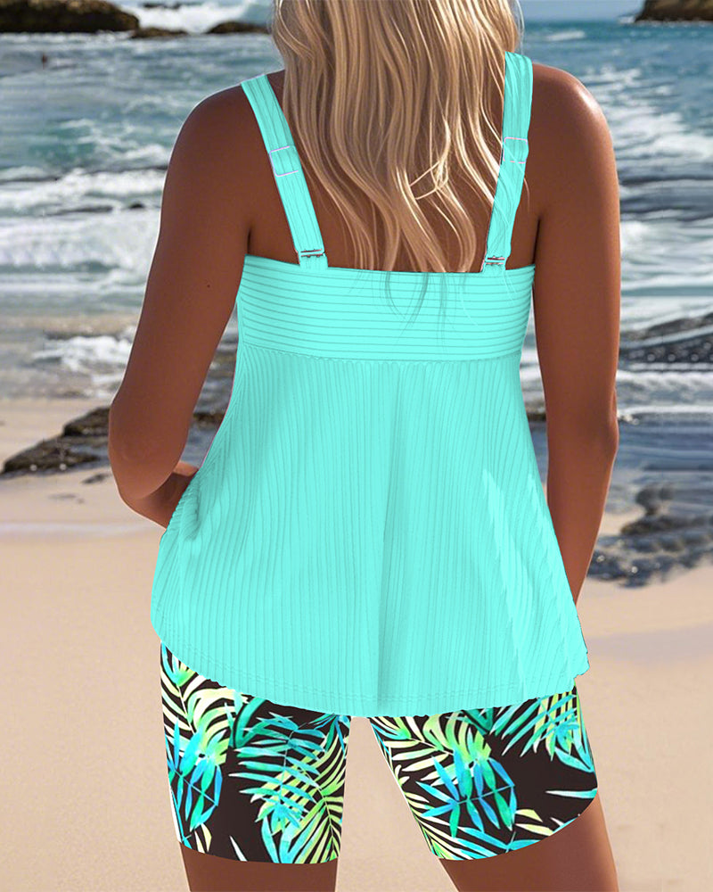 Eveloria Damen Tankini Gestreift mit bedruckten Strandhosen - Eveloria