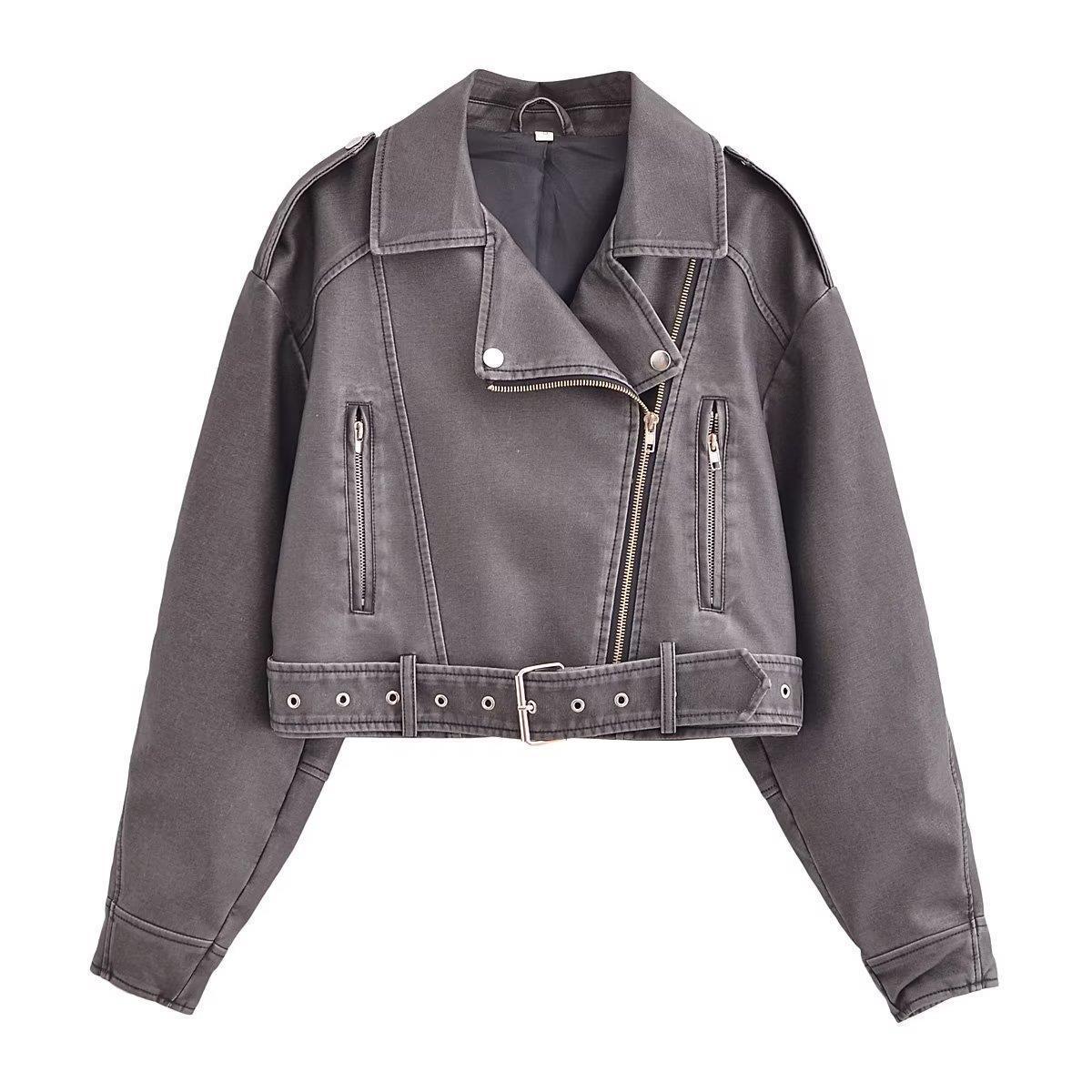 Damen Leder Motorradjacke Reißverschluss