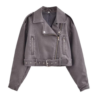 Damen Leder Motorradjacke Reißverschluss