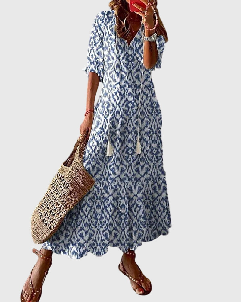Damen Boho Maxikleid V-Ausschnitt - Eveloria
