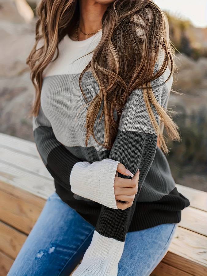 Eveloria Damen Strickpullover Gestreift