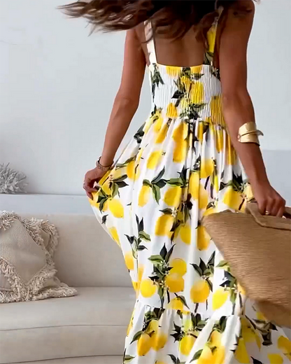 Eveloria Damen Riemchenkleid Zitronendruck