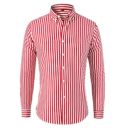 Herren Langarmhemd Streifen Baumwolle Relaxed Blau