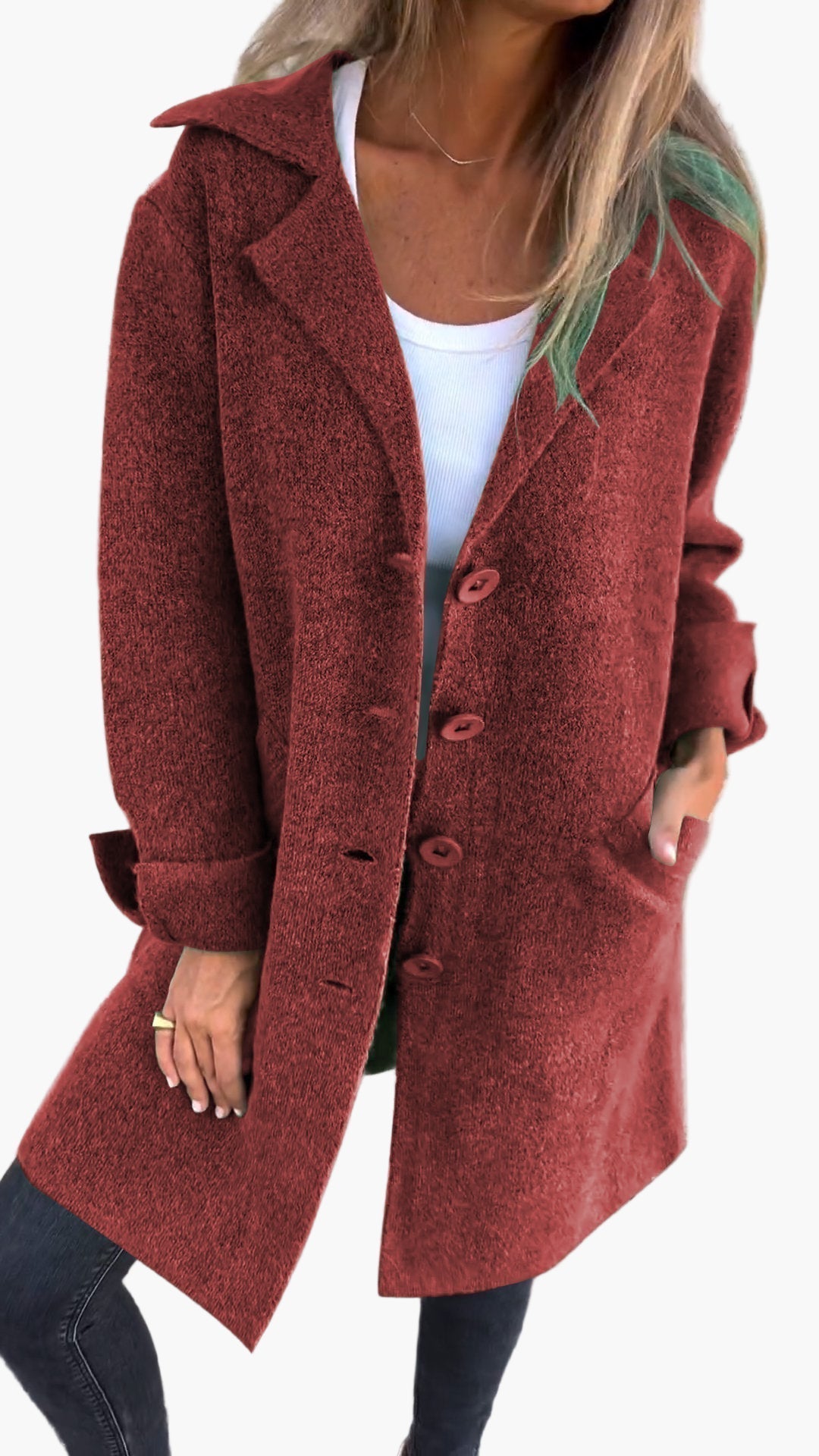 Damen Mantel Relaxed Fit Button-Front