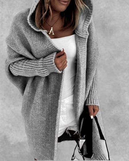 Eveloria Damen Strickjacke Einfarbig Kapuze FledermausÄrmel