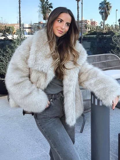 Damen Kunstfelljacke Uni Kuschelig Warm