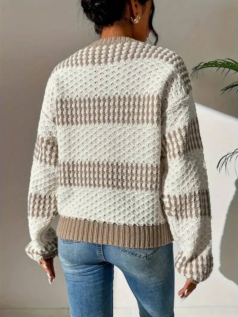 Damen Strickpullover Rundhals Warm Beige