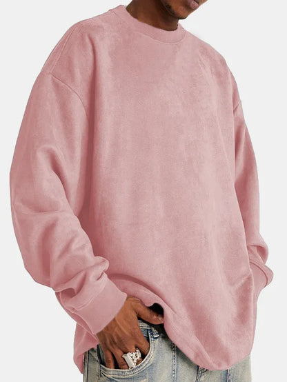 Eveloria Herren Suede Pullover Klassisch Braun