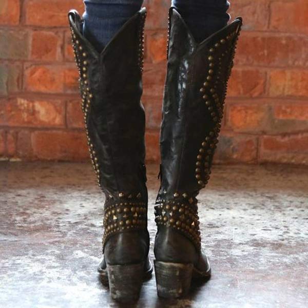 Eveloria Damen Cowboystiefel Absatz Leder