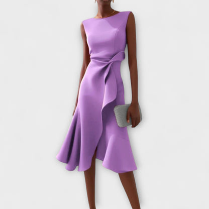 Damen Elegantes Ärmelloses Rüschen Midi Kleid