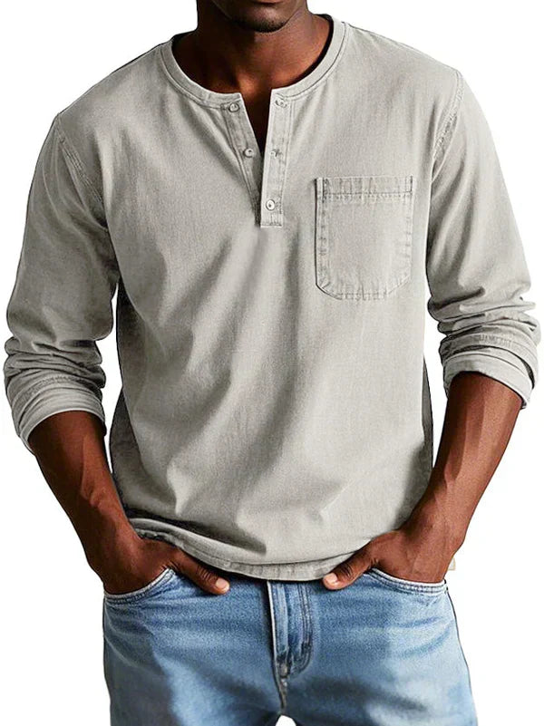 Herren Henley T-Shirt Langärmlig Lässig