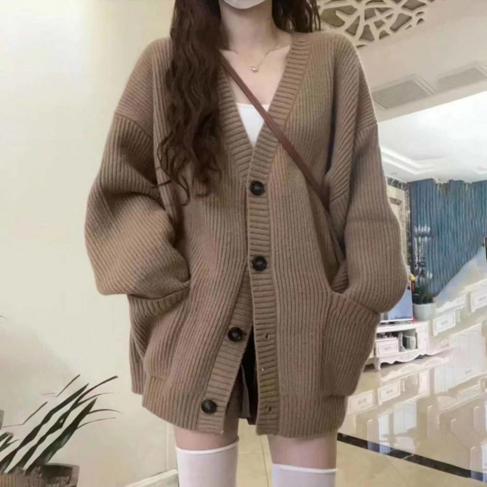 Damen Strickcardigan Knopfleiste Beige
