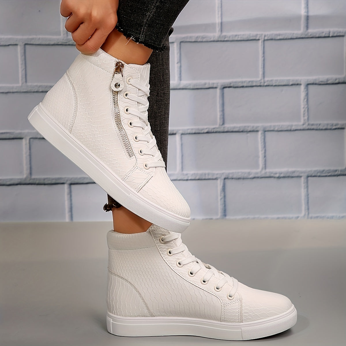 Eveloria Damen Sneakers Lässig Reißverschluss Schwarz - Eveloria
